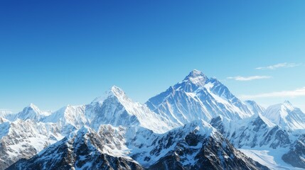 Obraz premium Majestic mountain range with snow-capped peaks and clear blue sky above. Majestic Mountain Range