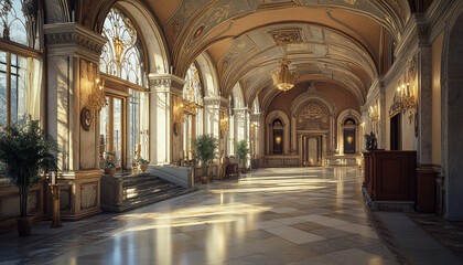 Fototapeta premium Gothic Hotel Lobby Dramatic and Rich high detail