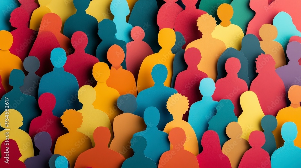 Poster unity in diversity - paper cutout of a diverse crowd symbolizing community and inclusion