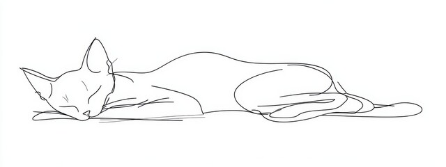 Obraz premium Cat continuous line one animal outline illustration drawing art pet. Cat continuous line draw logo sketch black two face abstract cute profile silhouette white contour simple linear design kitten.