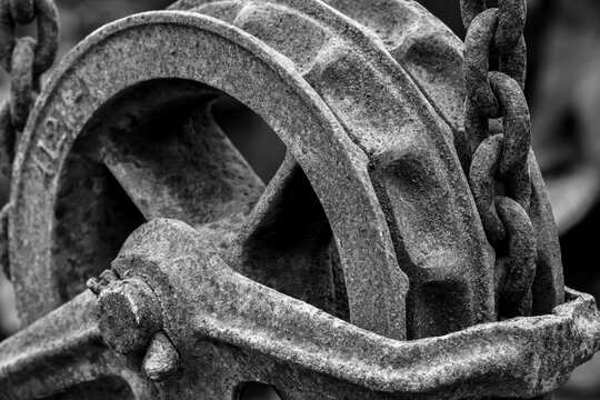 Antique pulley, block and tackle