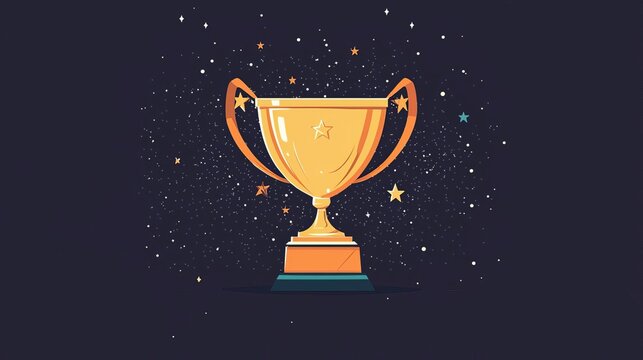 Trophy with ribbon, starry night and blank text area, flat design illustration