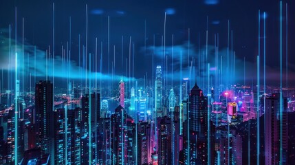 Fototapeta premium Futuristic Cityscape with Neon Lights