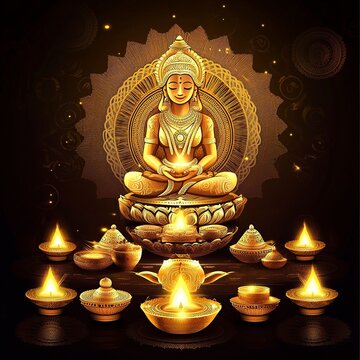 decorative happy dhanteras religious background pray for wealth and prosperity vector. Translation: Happy Dhanteras, dhan means wealth teras means thirteen,generative ai