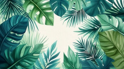 Vibrant Watercolor Exotic Tropical Leaves and Plants Background Illustration for Nature and Summer Vibes