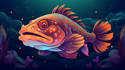 Cod fish under at sea illustration vector
