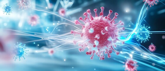 A virus composed of tangled wires and circuits, cybernetic infection, virus, concept of a virus infecting both biological and digital systems