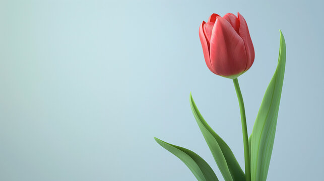 red tulips on blue background with copy space for your text