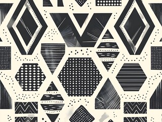 Fototapeta premium Black and White Geometric Background with Abstract Shapes