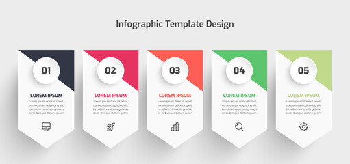 Business Infographic Template Data Visualization Abstract with Circle Label 5 Number and Icon