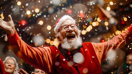 Crazy senior man having fun doing party during holidays time - Elderly people celebrating life...