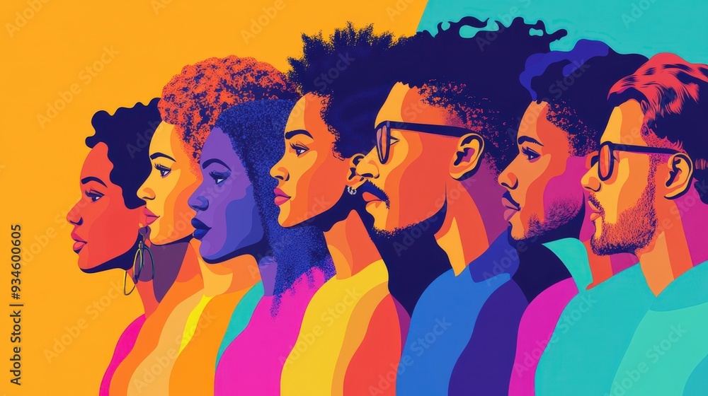 Poster unity in diversity - generative ai illustration of diverse group side profiles