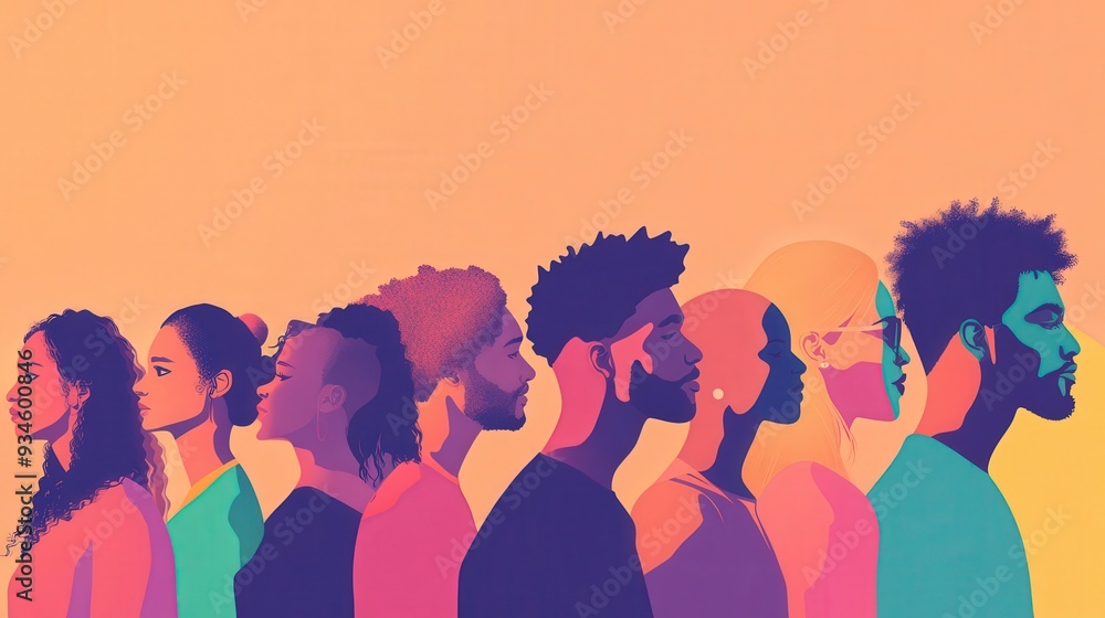 Aufkleber unity in diversity - flat design illustration of diverse group's side profiles generated by ai