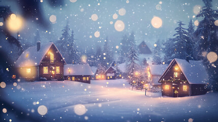 Fototapeta premium Holiday background with a snowy winter landscape 