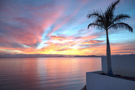 Mexico, Baja California Sur. La Ventana, colorful sunrise over the Sea of Cortez.