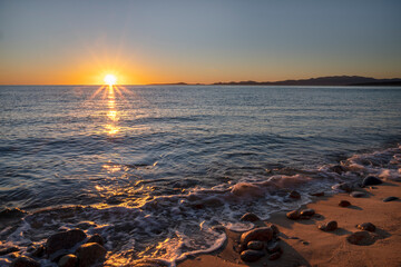 Mexico, Baja California Sur. El Sargento, sunrise over the Sea of Cortez