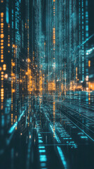 Fototapeta premium A computer generated image of a cityscape with bright lights and neon colors. The image is abstract and futuristic, with a sense of movement and energy. The colors and patterns create a dynamic