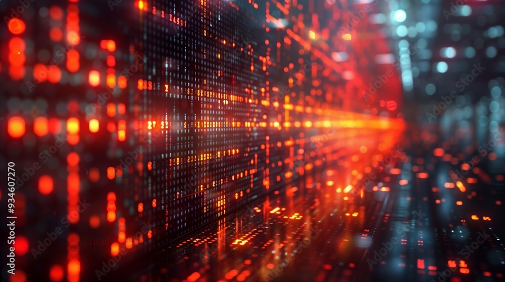 Poster abstract visualization of digital data flowing through a high-tech environment at night