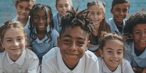 Obraz premium Joyful elementary students posing together for a photo.