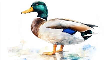 Obraz premium Watercolor illustration of a duck on a white background