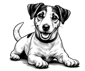 Hand drawn Cute Jack Russell dog in full-body, vector sketch isolated on white background.	