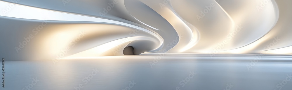 Poster smooth white abstract architectural background with nighttime illumination 3d rendering and illustra