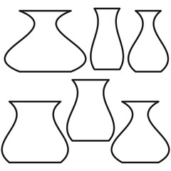Vase silhouettes set. Curved lines outline various vase shapes. Minimalist vector illustration. Elegant and simple design.