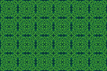 Green Monoline Flowers Seamless Pattern