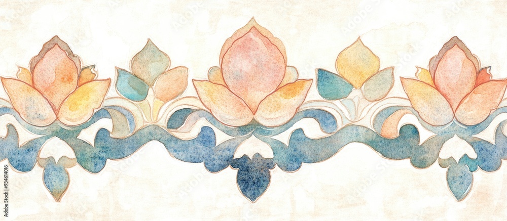 Aufkleber watercolor illustration featuring a delicate and colorful border with a stylized ornament resembling