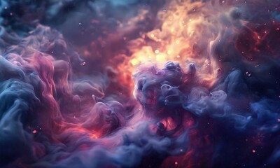 colorful smoke cloud with bright red and blue hue