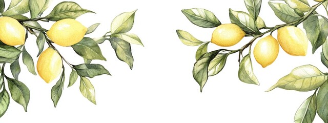 Watercolor frame featuring hand drawn lemon tree branches with leaves ideal for a gift card or label design