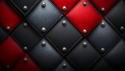 Black and Red Leather Panels with Decorative Studs
