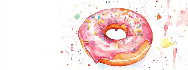 Watercolor illustration of a donut