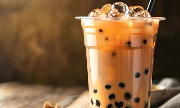 Bubble tea on a rustic wooden table