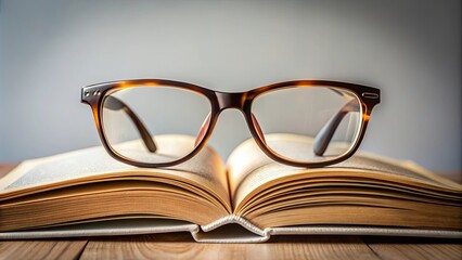 Glasses resting on an open book symbolizing a break from reading education literature with relaxation and eyewear