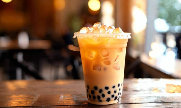 Iced Thai tea with tapioca pearls