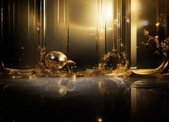 gold and black background with mirror