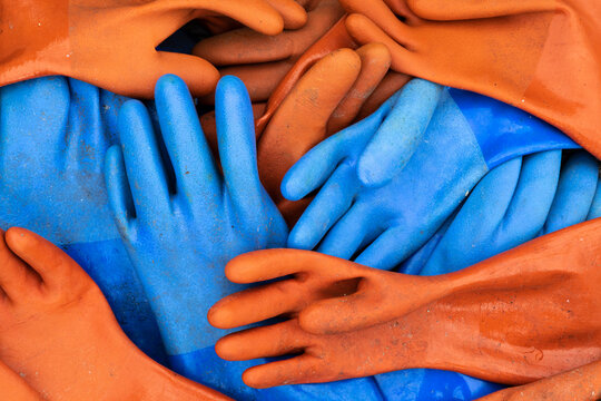USA, Alaska. Close-up of fisherman rubber gloves. 