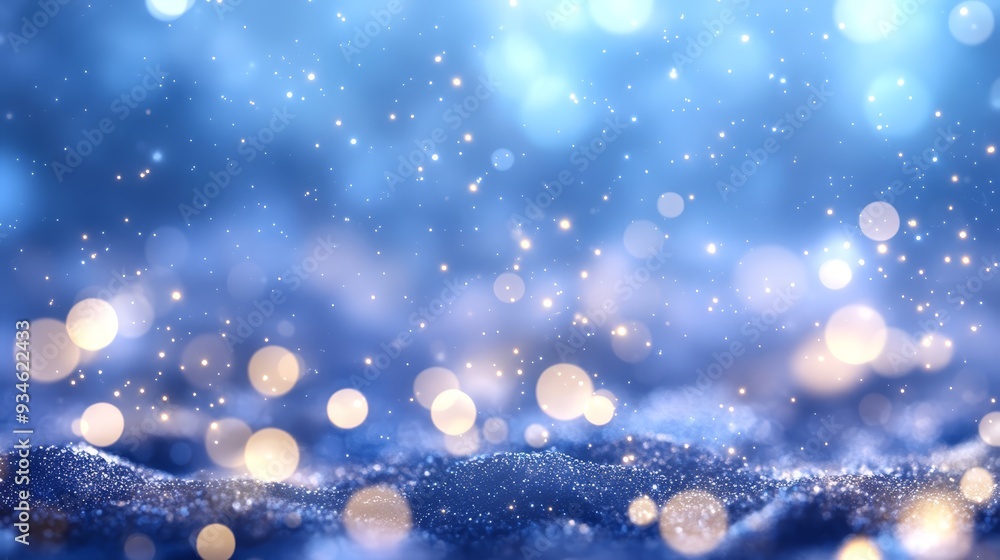 Poster abstract blue sparkling background with bokeh lights