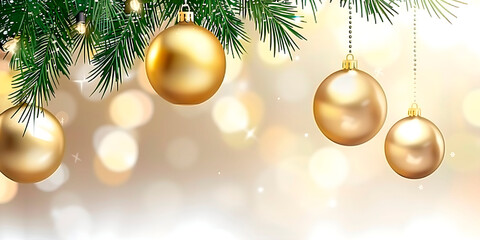 A Christmas tree with gold ornaments hanging from the branches