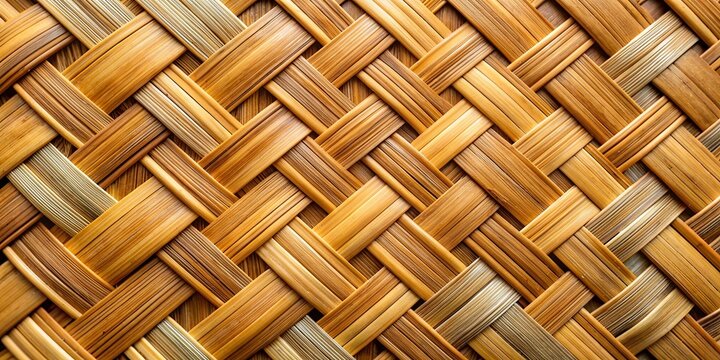Close up of intricately woven bamboo texture, showcasing interlocking strips and handcrafted basketry design