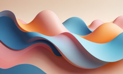 an abstract concept using fluid shapes with smooth gradients ranging from pastel pinks to blues and oranges on a creamy background.
