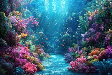 Fototapeta premium Vibrant underwater coral reef scene with colorful marine life