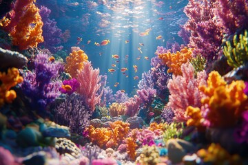 Obraz premium Vibrant underwater coral reef teeming with marine life