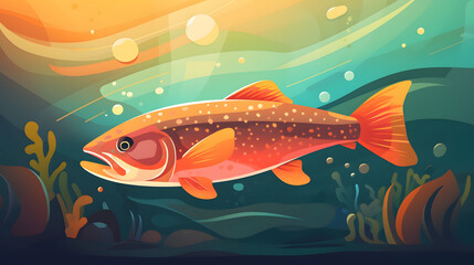 Naklejka premium Trout Under at sea Illustration vector