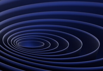 Abstract ultramarine spiral tunnel, futuristic 3d render optical art