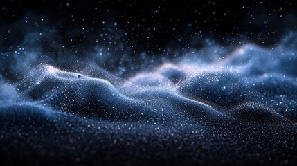 Closeup of blue dust particle splash isolated on black background.