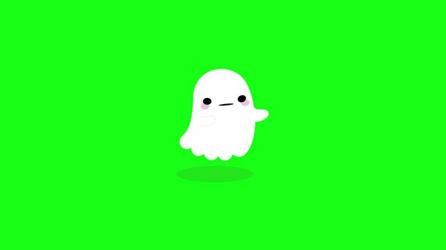 Funny ghost character is flying for halloween isolated green screen background