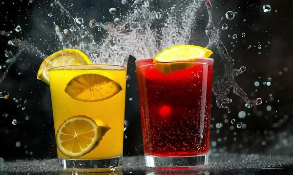 Refreshing citrus drinks splashing in glasses with ai generated.
