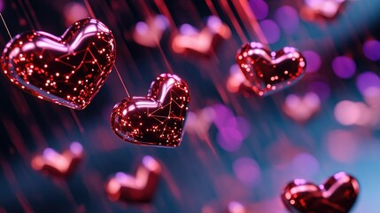 A vibrant display of sparkling hearts cascading in a colorful background, perfect for conveying love and romance.